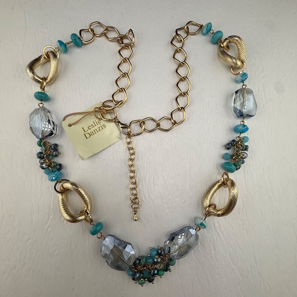 Leslie Danzis Necklace Gold Tone Beaded Signed 32”